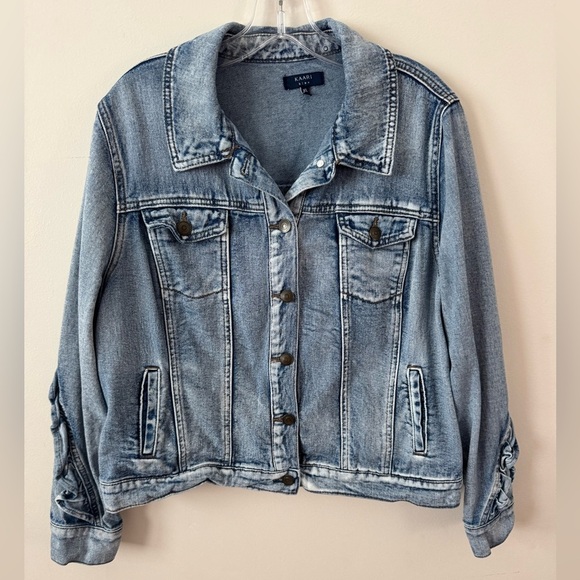 Kaari Blue Jackets & Blazers - Kaari Blue Women’s Denim Ruffle Jacket Size XL